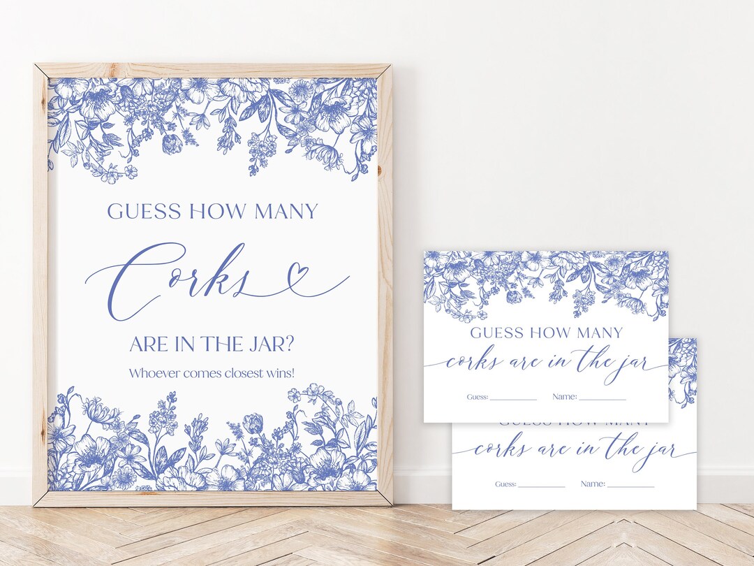 Blue Floral Guess How Many Corks Sign & Cards (digital Download) - Etsy