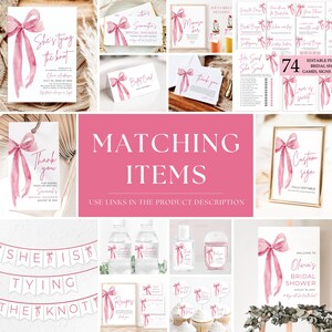 She's Tying the Knot Bridal Shower Mimosa Bar Sign, Pink Bow Mimosa Sign Template, Blush Pink Ribbon Bow Mimosa Bubbly Bar Juice Labels TK1