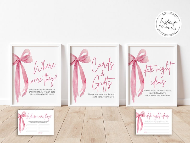 She's Tying the Knot Bridal Shower Games, Pink Bow Bridal Shower Game Bundle, Printable Pink Ribbon Bow Bridal Party Games Package TK1