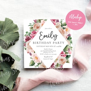 Eukalyptus Quadratische Karte Mockup, Quadratische Hochzeitseinladung Mockup, Quadratische Grußkarte Mockup Quadratische leere Briefpapier Karte Mockup Karte Mockup