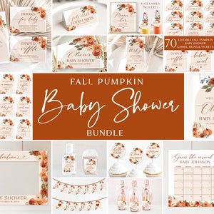 Fall Baby Shower Invitation Bundle Editable Arch Burnt Orange Autumn Pumpkin Baby Shower Games A Little Pumpkin Is On The Way Baby Shower F4
