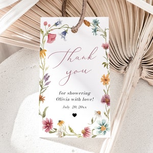 Red Wildflower Bridal Shower Favor Tag Template, Editable Meadow Garden Gift Tags, Red Wildflower Thank You Tag Wildflower Bridal Shower W10