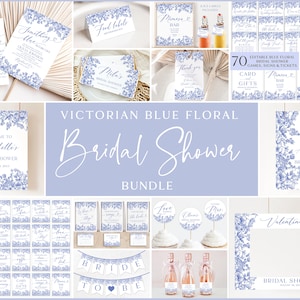 Blue Floral Bridal Shower Invitation Bundle, Printable Vintage Floral  Victorian Blue Bridal Shower Bundle Something Blue Before I do  B3