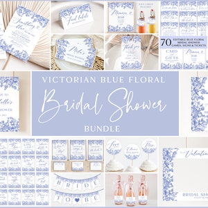 Blue Floral Bridal Shower Invitation Bundle, Printable Vintage Floral  Victorian Blue Bridal Shower Bundle Something Blue Before I do  B3