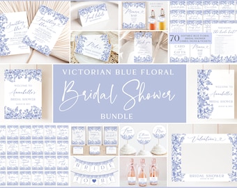 Blue Floral Bridal Shower Invitation Bundle, Printable Vintage Floral  Victorian Blue Bridal Shower Bundle Something Blue Before I do  B3