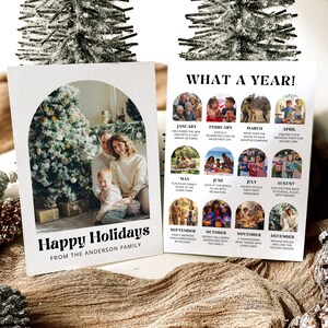 Moderne Was für ein Jahr Weihnachtskarte, Jahresrückblick Fotocollage Weihnachtskarte, bedruckbarer Bogen Frohe Feiertage Familienfoto Weihnachtskarte