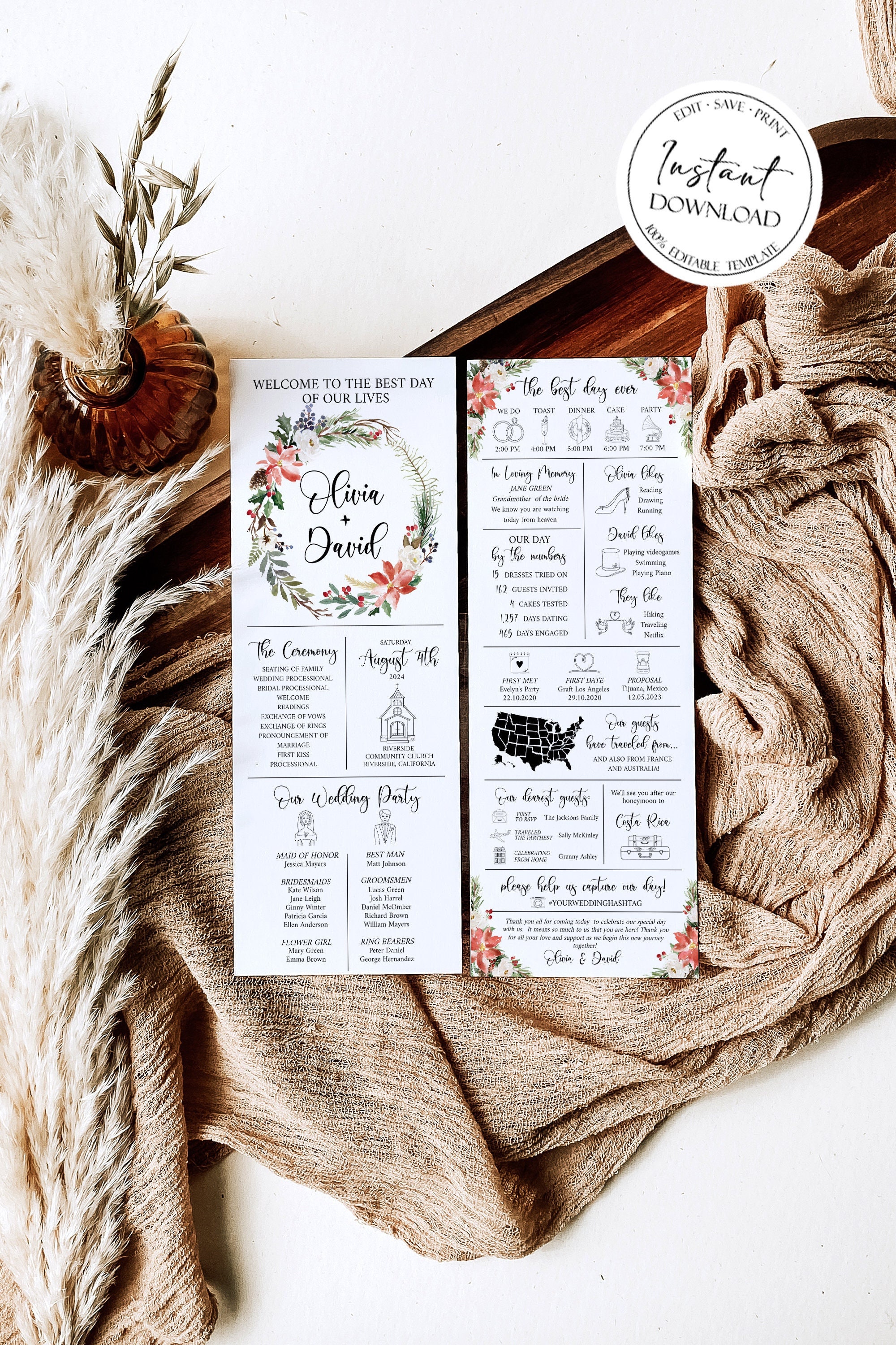 Wedding Program Fun Examples Winter Infographic Wedding Program, Christmas Wedding Program, Fun ...