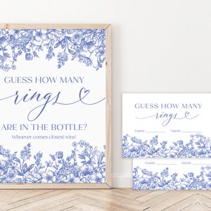 Blue Floral Guess How Many Rings Game, Victorian Blue Guessing Game How Many Rings Printable Blue Vintage Floral Bridal Shower Rings Game B3