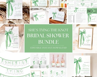 Green Bow Bridal Shower Invitation Bundle: Editable Printable Games