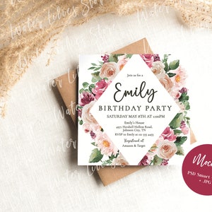 Maquette de carte Boho carrée, maquette d'invitation Boho carrée, maquette de carte de voeux Boho carrée, maquette d'invitation de mariage Boho papeterie carrée