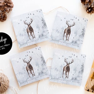 Vier vierkante kerstkaarten mockup, mockup kerstkaart, kerstkaart mockup, mockup kerstkaart, vakantie mockups, kerst mockup