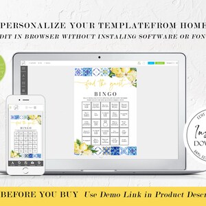 Blue Tiles & Lemons 'Find The Guest' Bridal Shower Bingo Game – Set For 30 Guests With Game Cards
