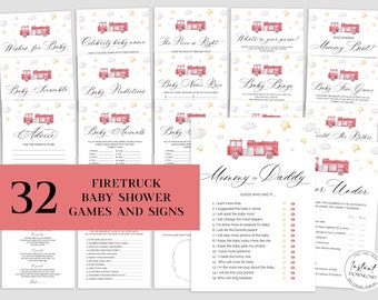 Firetruck Baby Shower Games Package, Editable Firefighter Baby Boy Games Set, Printable Firetruck Fireman Baby Shower Games Instant Download