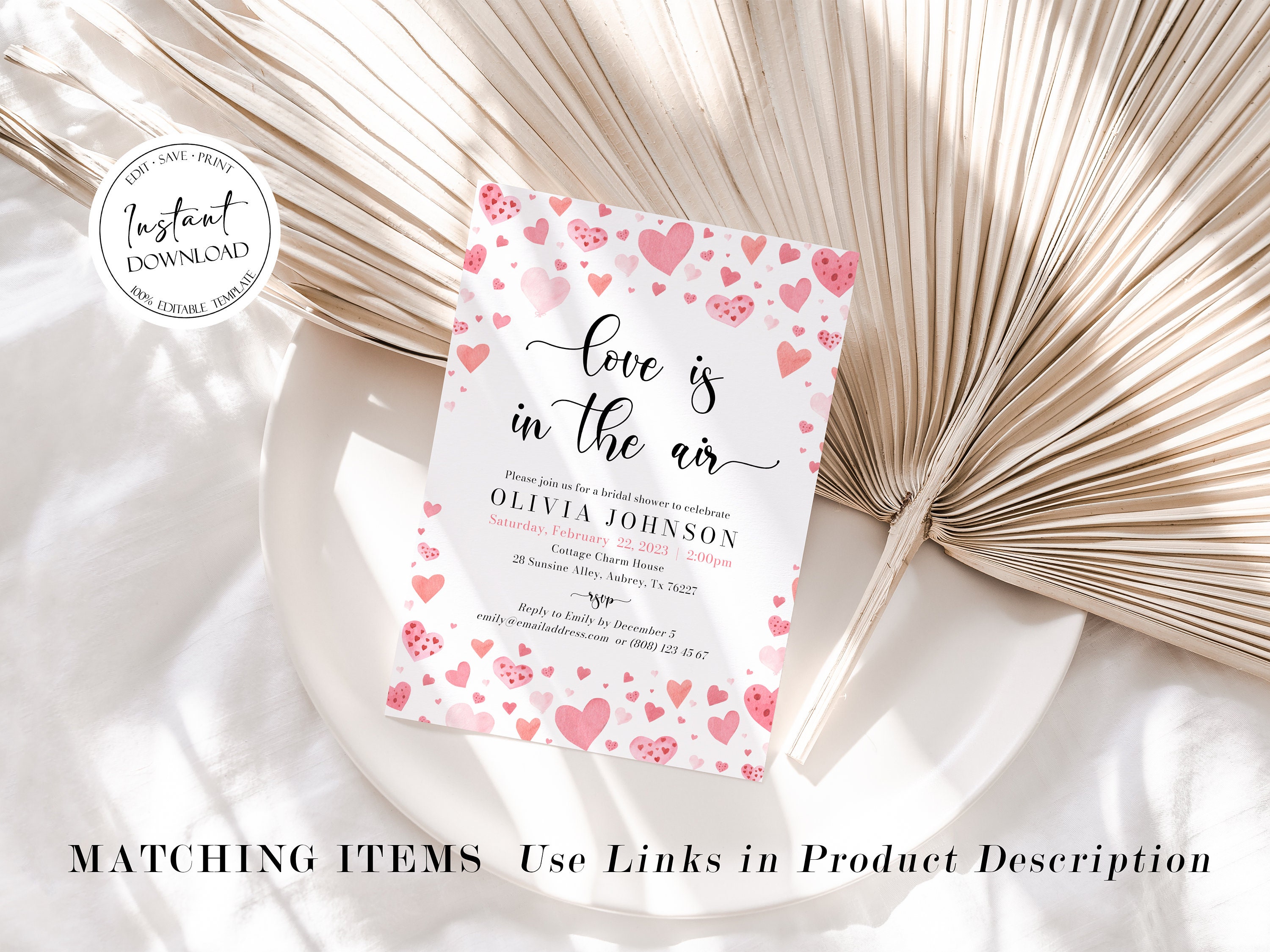 El amor está en el aire Plantilla de invitación de despedida de soltera,  tema del día de San Valentín invitación de despedida de soltera imprimible  amor rosa corazones rojos despedida de soltera -, image size:3000x2250