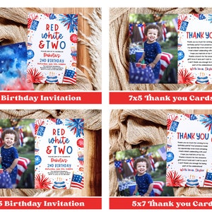 Red White and Two Birthday Invitation Bundle, 4th of July 2nd Birthday ...