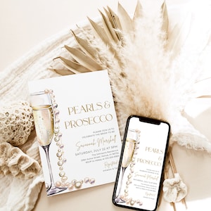 Pearls and Prosecco Bridal Shower Invitation Template, Printable ...