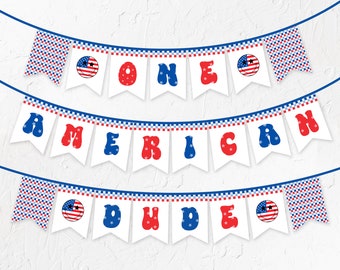 En amerikansk dude-banderoll, 4 juli-födelsedagsfestbanderollmall, groovy smiley röd vit och blå patriotisk självständighetsfödelsedag