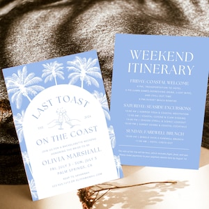 Last Toast On The Coast Bachelorette Invitation & Itinerary Coastal Bachelorette Weekend Invite, Beach Bachelorette Schedule, Bach Itinerary