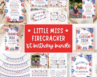 Little Miss Firecracker 1st Birthday Invitation Bundle (Digital Download)  LF1