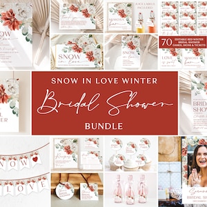 Winter Bridal Shower Invitation Bundle, Printable Red Floral Christmas Bridal Shower Set Bridal Shower Games Snow in Love Bridal Shower S1
