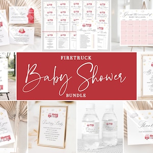 Firetruck Baby Shower Invitation Bundle, Editable Firefighter Baby Shower Invite, Fireman Baby Shower Set, Printable Boy Baby Shower Games