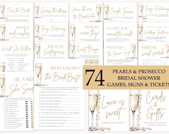 Gold Pearls and Prosecco Bridal Shower Games Minimalist Pearls & Prosecco Bridal Shower Game Bundle Printable Bridal Party Games Package PP2