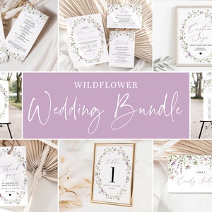 Wildflower Wedding Invitation Bundle, Editable Floral Wedding Invitation Set, Purple Pink Meadow Wedding Package Wildflower Wedding Suite W6