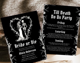 Invitation EVJF Halloween : mariée squelette gothique (téléchargement numérique)