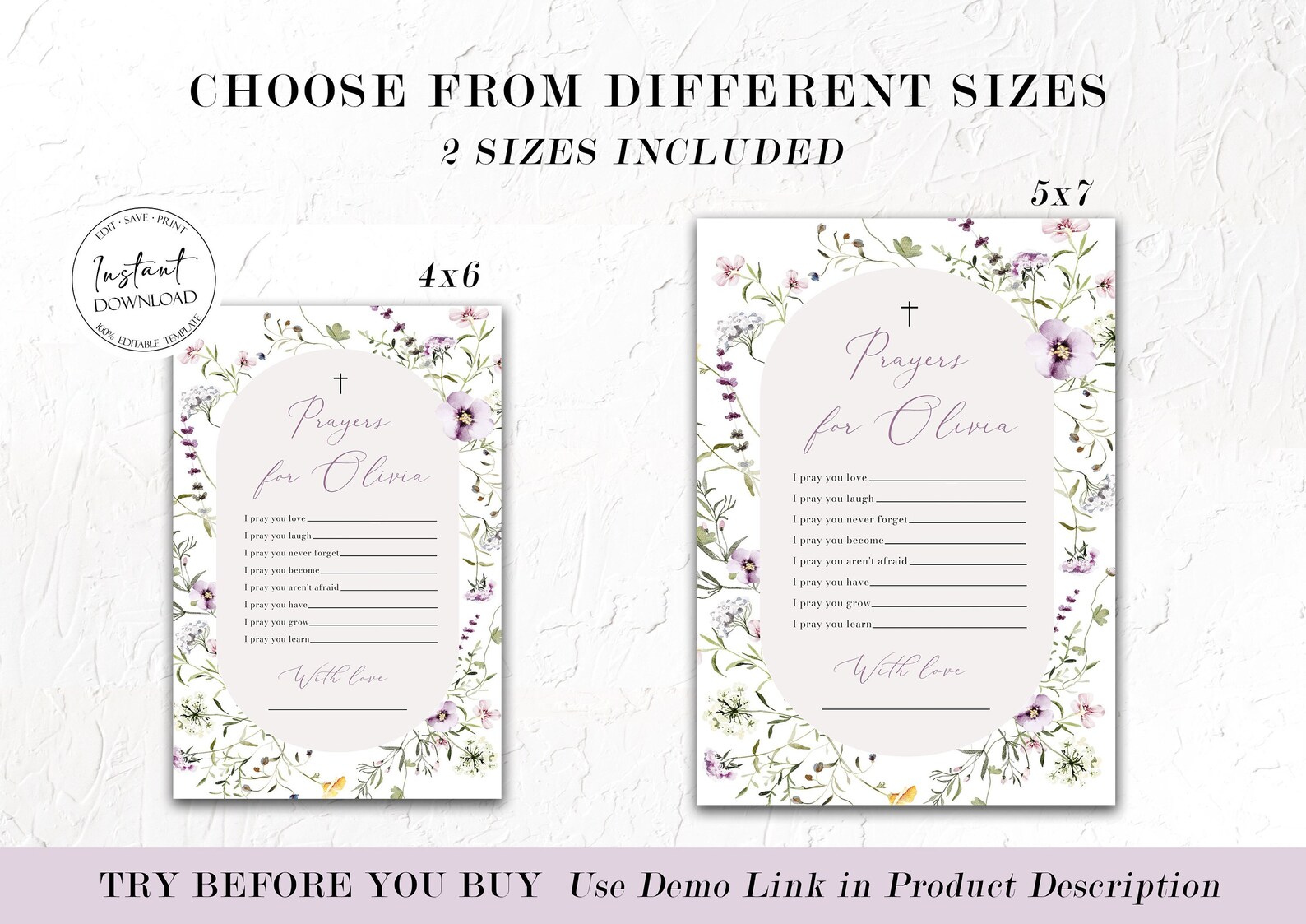 Wildflower Baptism Prayer Card Template Prayers for Baby Etsy