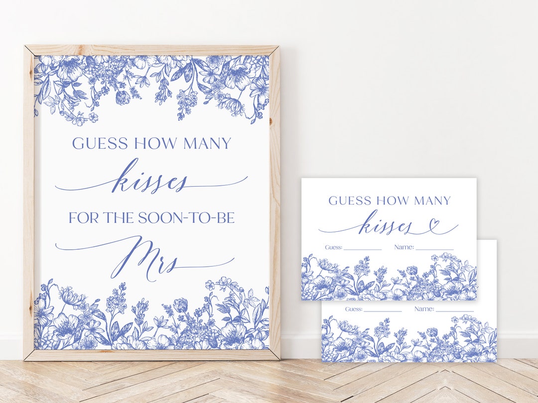 Blue Floral Guess How Many Kisses Game, Victorian Blue Kisses in the ...