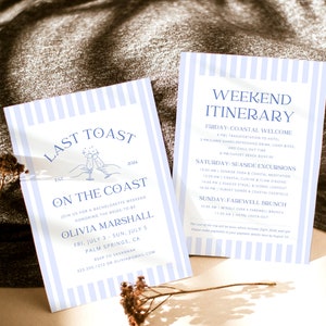 Last Toast On The Coast Bachelorette Invitation & Itinerary Coastal Bachelorette Weekend Invite, Beach Bachelorette Schedule, Bach Itinerary