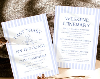 Last Toast On The Coast Bachelorette Invitation & Itinerary Coastal Bachelorette Weekend Invite, Beach Bachelorette Schedule, Bach Itinerary