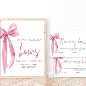 Jeu de devinettes avec noeud rose, coquette noeud rose imprimable, jeu de devinettes minimaliste elle fait le noeud, jeux de douche nuptiale TK1