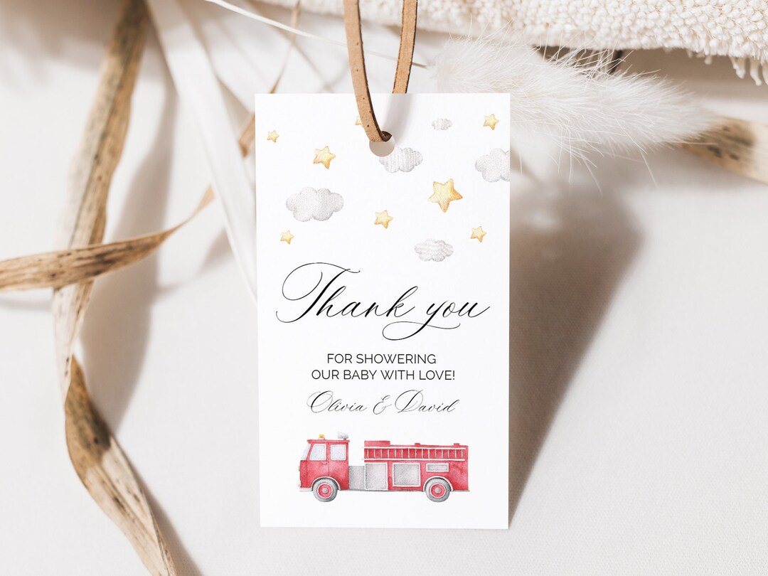 Firetruck Baby Shower Favor Tag, Baby Shower Gift Tag Template ...