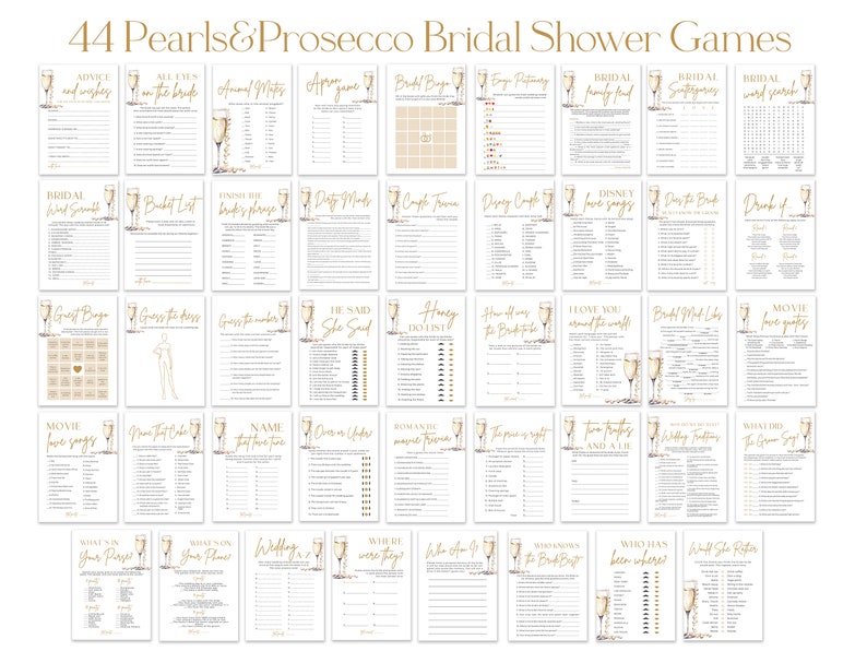 Pearls and Prosecco Bridal Shower Games, Minimalist Pearls & Prosecco Bridal Shower Game Bundle, Printable Bridal Party Games Package PP2 image 2