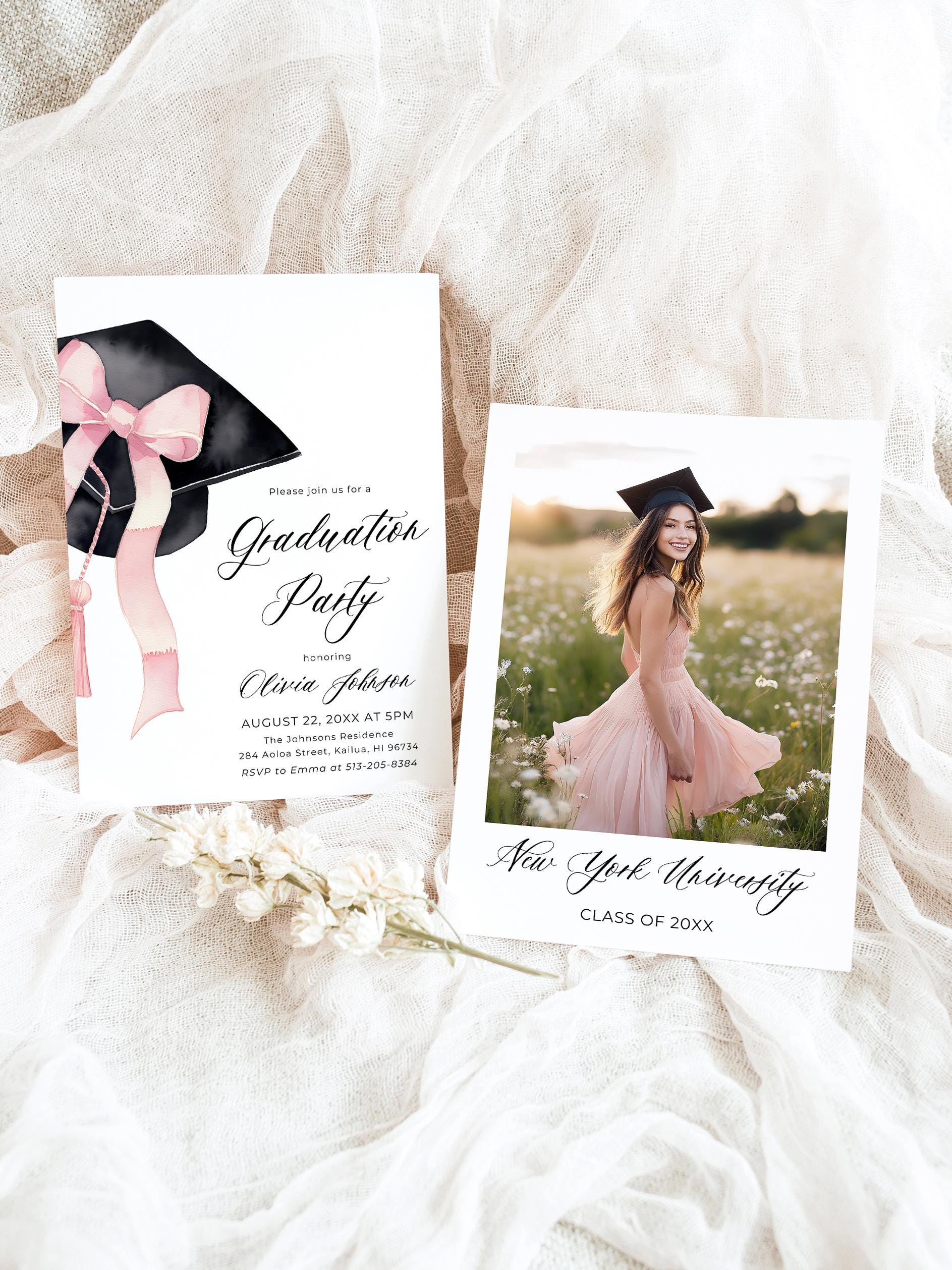 Pink Bow Graduation Cap Graduation Invitation, Class 2026 Graduate, Coquette Grad Party Invite, High School Graduation Announcement G1 - Etsy Pink Bow Graduation Cap Graduation Invitation, Class 2026 Graduate, Coquette Grad Party Invite, High School Graduation Announcement G1 - Etsy