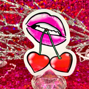 Cherry Hearts Mouth Sticker