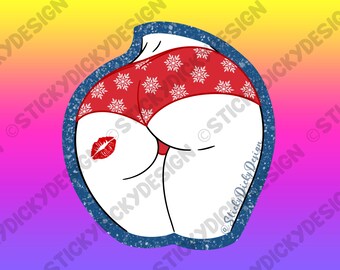 Red Snowflake Kiss Booty Sexy Xmas Butt Girl Sticker