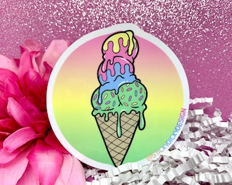 Colorful Pastel Willy Ice Cream Cone Sticker