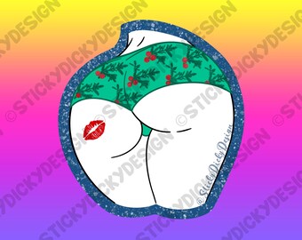 Green Snowflake Kiss Holly Berries Booty Sexy Xmas Butt Girl Sticker