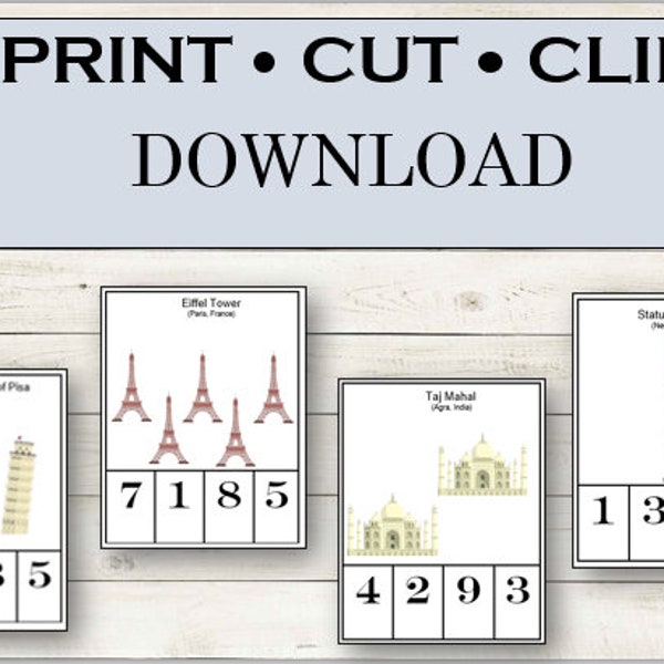 DIY Landmark Count & Clip Cards- Montessori- Fine Motor -Homeschool.