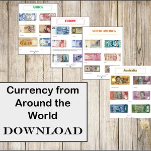 Currency from Around the World- Instant Download- Montessori- Continent Bags