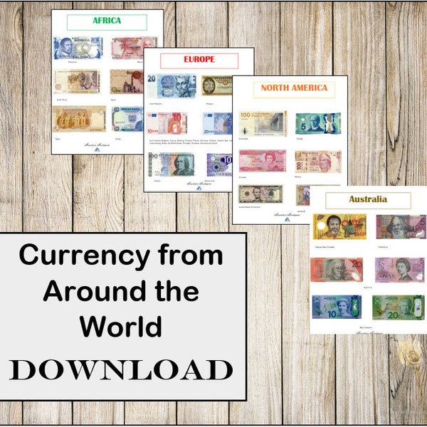 Currency from Around the World- Instant Download- Montessori- Continent Bags