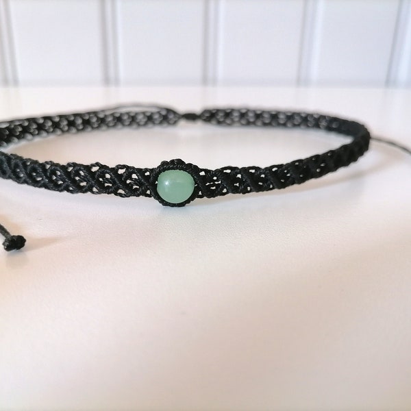 Collier ras de cou macramé pierre naturelle Aventurine verte