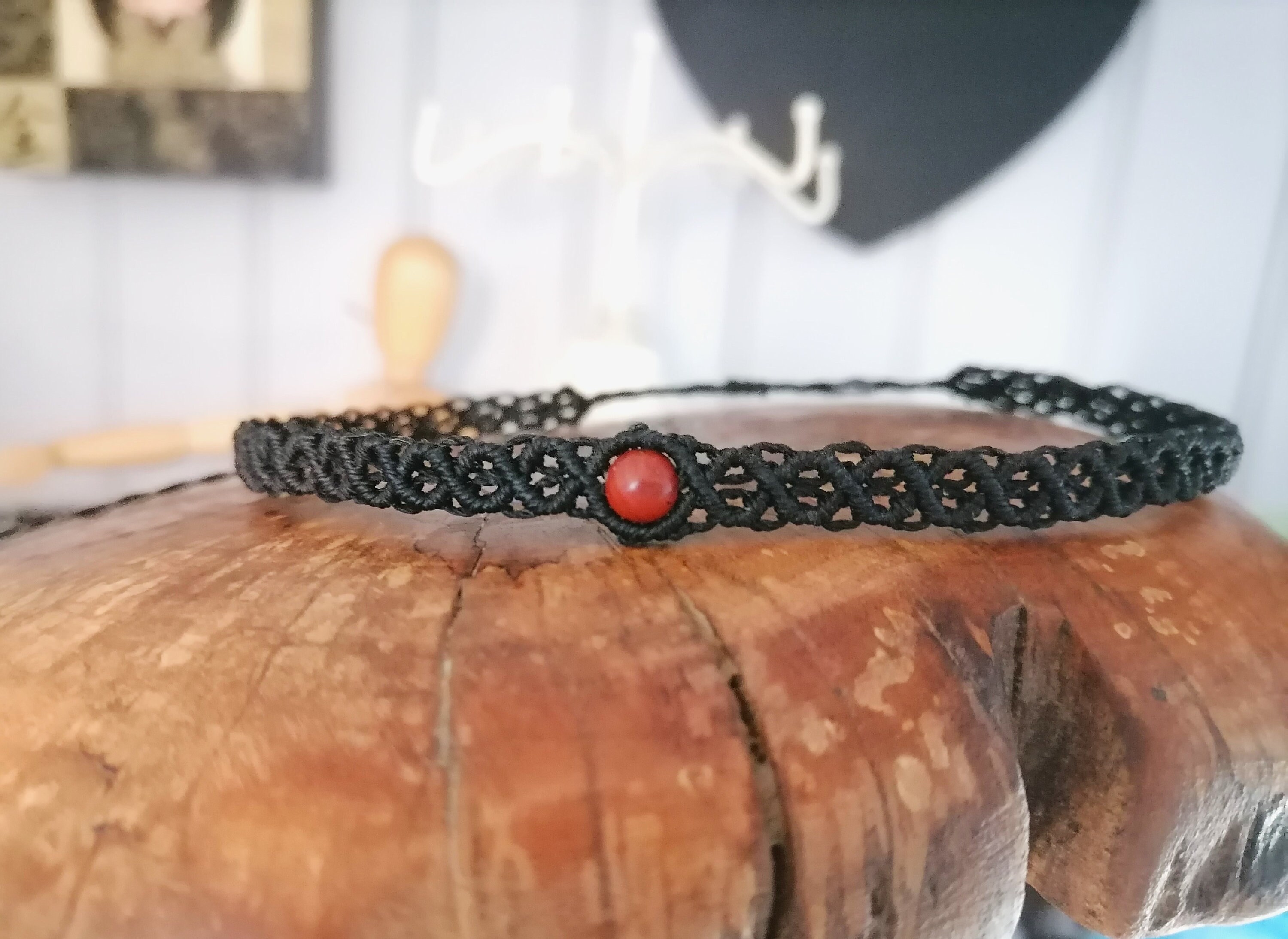 Collier Macramé Ras De Cou Avec Breloques - Hématite Et Acier Inoxydable, Fait En France, Bohème