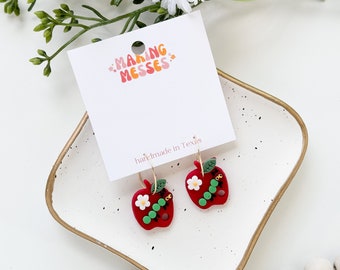 CLAY EARRINGS | Apple Teacher Earrings | Bug Earrings for Teachers | Cute Earrings for Teachers | Making Messes Co | Lightweight Earrings