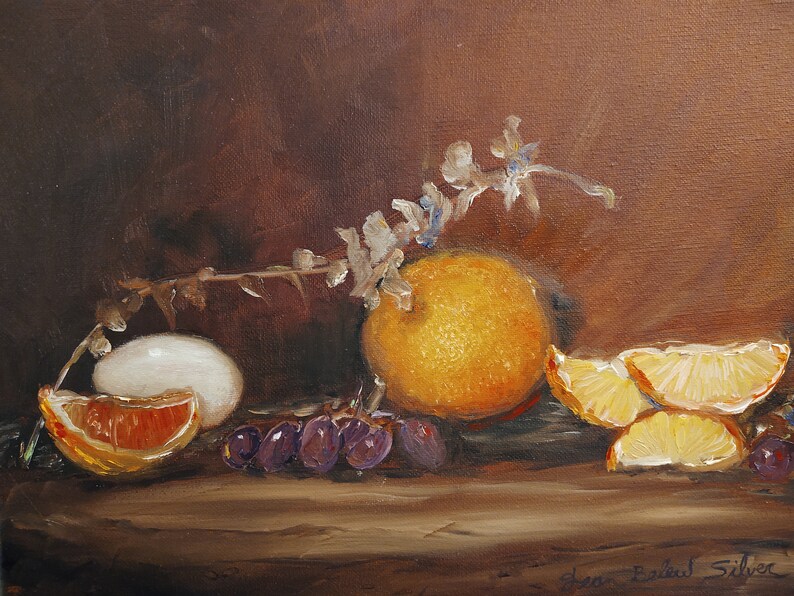1 12 in deep Orange Egg and Grapes Print from oil painting on canvas ready to hang