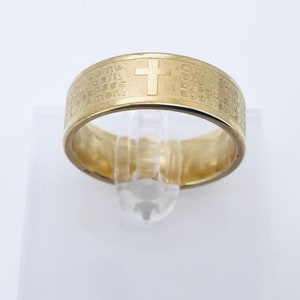 Zilveren gebedsring, Onze Vader gebed, Christelijke kruisring, religieuze ring, Christelijke sieraden, kruisbeeldring, geloofsring