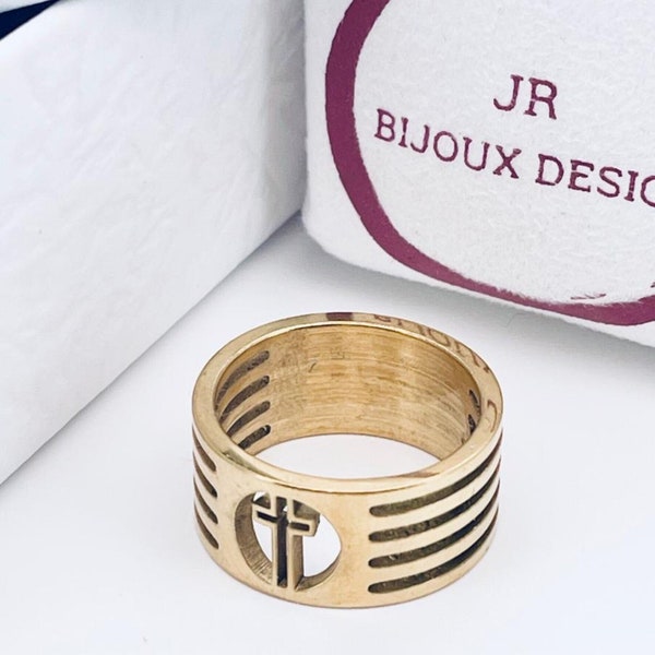 Bague avec Croix Chrétienne • Anneau Religieux Chrétien • Cadeau pour Lui et Elle