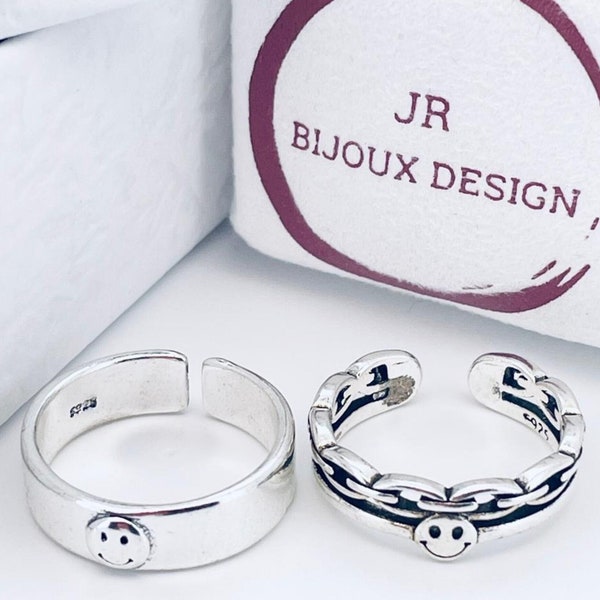 Bague Sourires en argent 2 modèles différents • Bague Fantaisie • Bague Rigolote • Cadeau pour Elle • Cadeau de Noel